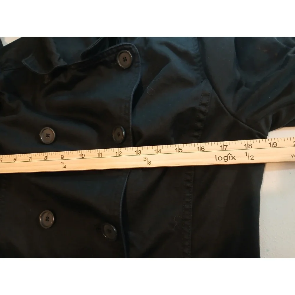Womens Black Double Breasted Jacket Collared Button Front Casual Outerwear